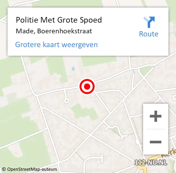 Locatie op kaart van de 112 melding: Politie Met Grote Spoed Naar Made, Boerenhoekstraat op 22 juni 2022 21:40