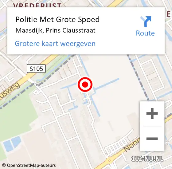 Locatie op kaart van de 112 melding: Politie Met Grote Spoed Naar Maasdijk, Prins Clausstraat op 22 juni 2022 22:16