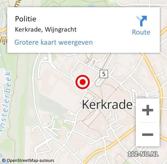 Locatie op kaart van de 112 melding: Politie Kerkrade, Wijngracht op 22 juni 2022 22:42