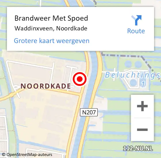 Locatie op kaart van de 112 melding: Brandweer Met Spoed Naar Waddinxveen, Noordkade op 22 juni 2022 22:49