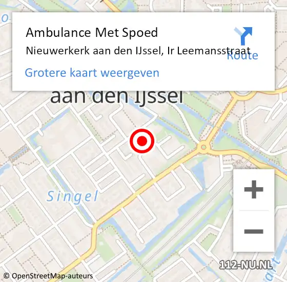 Locatie op kaart van de 112 melding: Ambulance Met Spoed Naar Nieuwerkerk aan den IJssel, Ir Leemansstraat op 22 juni 2022 23:05