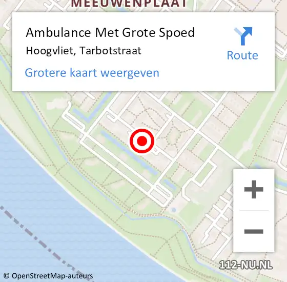 Locatie op kaart van de 112 melding: Ambulance Met Grote Spoed Naar Hoogvliet, Tarbotstraat op 22 juni 2022 23:11