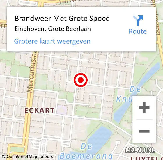 Locatie op kaart van de 112 melding: Brandweer Met Grote Spoed Naar Eindhoven, Grote Beerlaan op 22 juni 2022 23:18