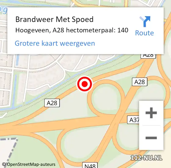 Locatie op kaart van de 112 melding: Brandweer Met Spoed Naar Hoogeveen, A28 hectometerpaal: 140 op 22 juni 2022 23:31
