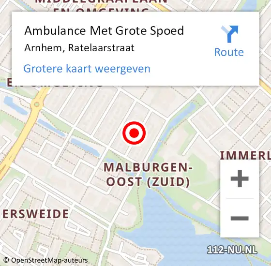 Locatie op kaart van de 112 melding: Ambulance Met Grote Spoed Naar Arnhem, Ratelaarstraat op 23 juni 2022 01:21