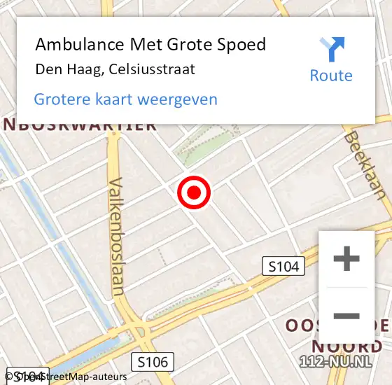 Locatie op kaart van de 112 melding: Ambulance Met Grote Spoed Naar Den Haag, Celsiusstraat op 23 juni 2022 01:36