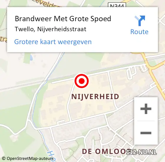 Locatie op kaart van de 112 melding: Brandweer Met Grote Spoed Naar Twello, Nijverheidsstraat op 23 juni 2022 05:04