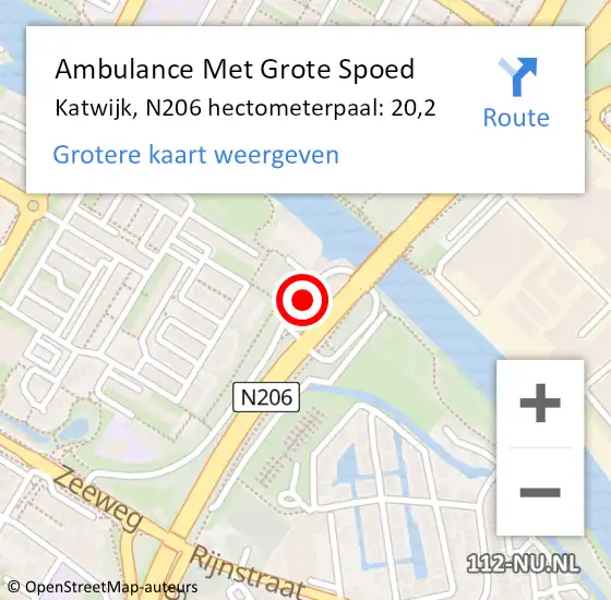 Locatie op kaart van de 112 melding: Ambulance Met Grote Spoed Naar Katwijk, N206 hectometerpaal: 20,2 op 23 juni 2022 06:46