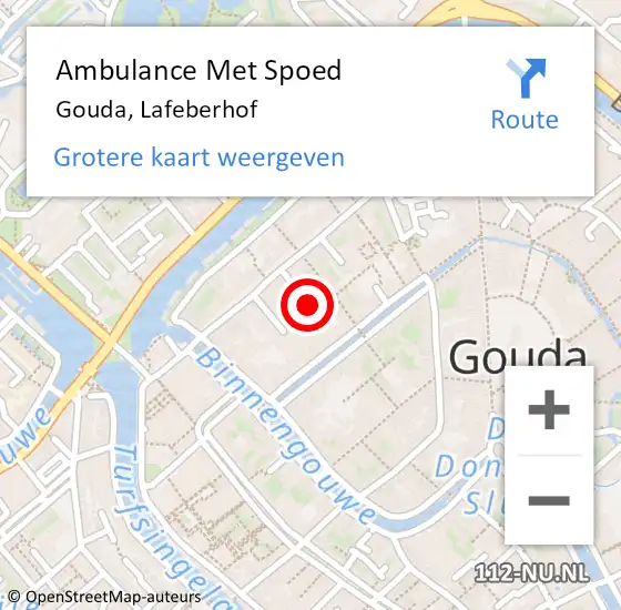 Locatie op kaart van de 112 melding: Ambulance Met Spoed Naar Gouda, Lafeberhof op 23 juni 2022 07:14