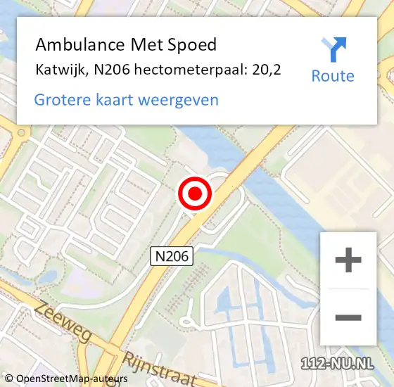 Locatie op kaart van de 112 melding: Ambulance Met Spoed Naar Katwijk, N206 hectometerpaal: 20,2 op 23 juni 2022 07:19