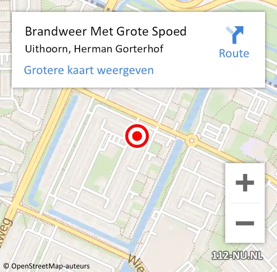 Locatie op kaart van de 112 melding: Brandweer Met Grote Spoed Naar Uithoorn, Herman Gorterhof op 23 juni 2022 09:03