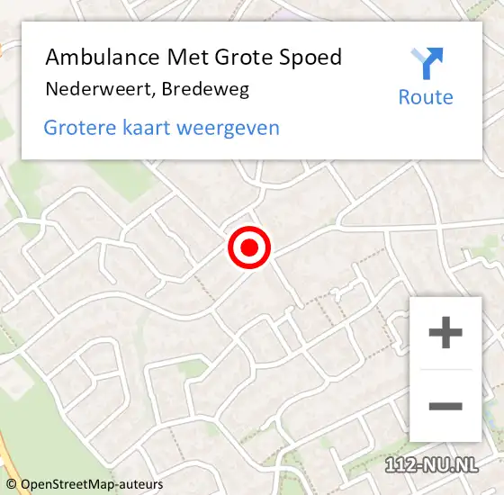 Locatie op kaart van de 112 melding: Ambulance Met Grote Spoed Naar Nederweert, Bredeweg op 23 juni 2022 09:19