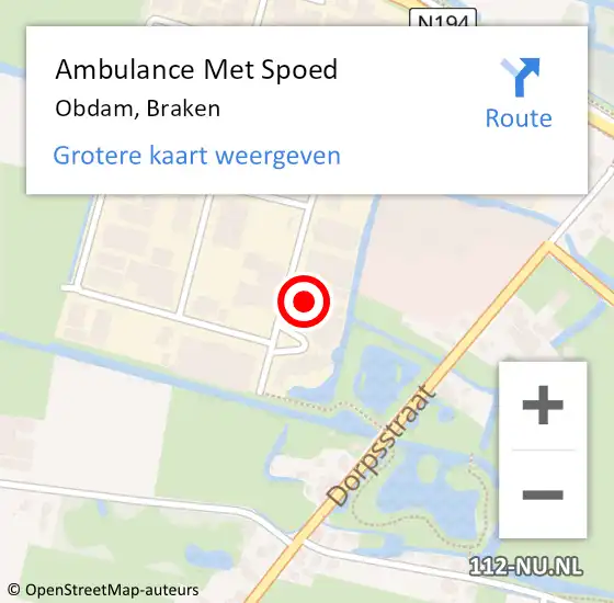 Locatie op kaart van de 112 melding: Ambulance Met Spoed Naar Obdam, Braken op 23 juni 2022 09:33