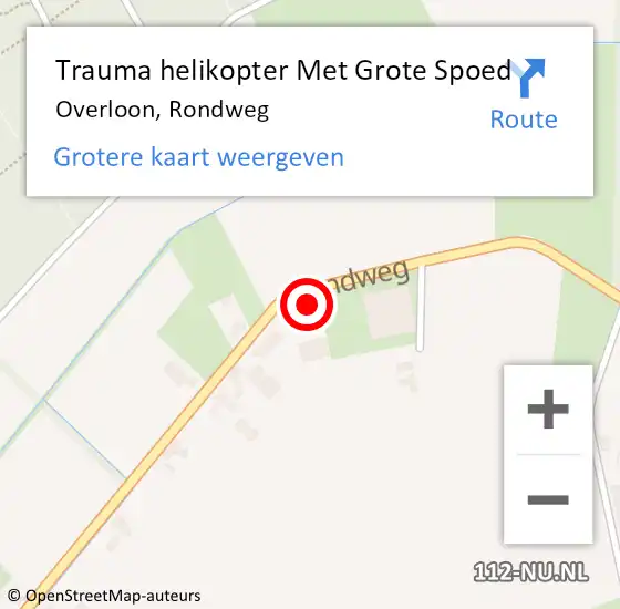 Locatie op kaart van de 112 melding: Trauma helikopter Met Grote Spoed Naar Overloon, Rondweg op 23 juni 2022 10:04