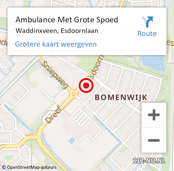 Locatie op kaart van de 112 melding: Ambulance Met Grote Spoed Naar Waddinxveen, Esdoornlaan op 23 juni 2022 11:06