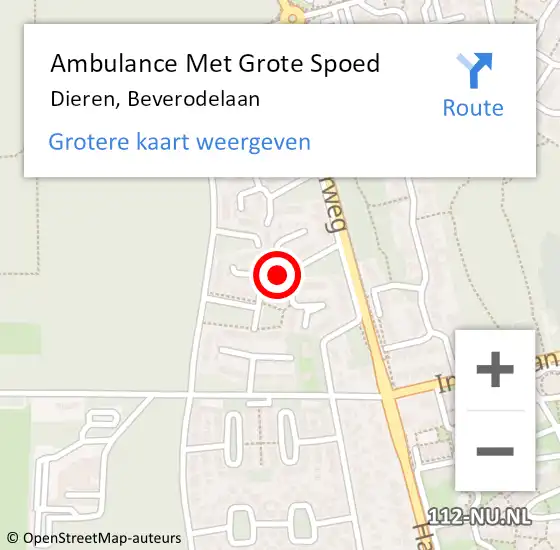 Locatie op kaart van de 112 melding: Ambulance Met Grote Spoed Naar Dieren, Beverodelaan op 23 juni 2022 11:16