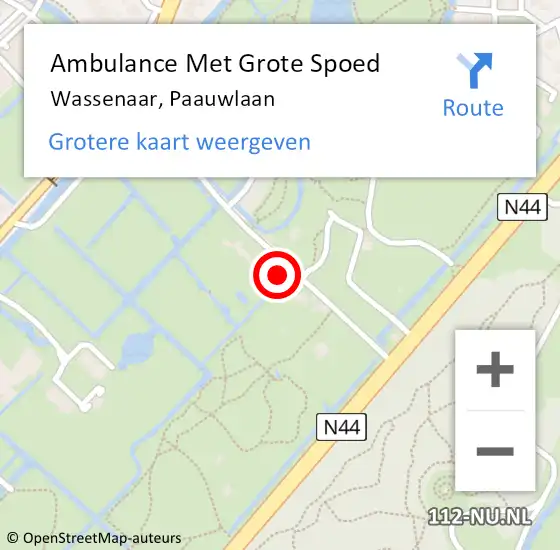 Locatie op kaart van de 112 melding: Ambulance Met Grote Spoed Naar Wassenaar, Paauwlaan op 23 juni 2022 11:17