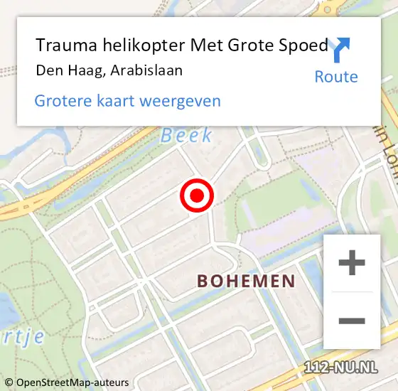 Locatie op kaart van de 112 melding: Trauma helikopter Met Grote Spoed Naar Den Haag, Arabislaan op 23 juni 2022 11:23