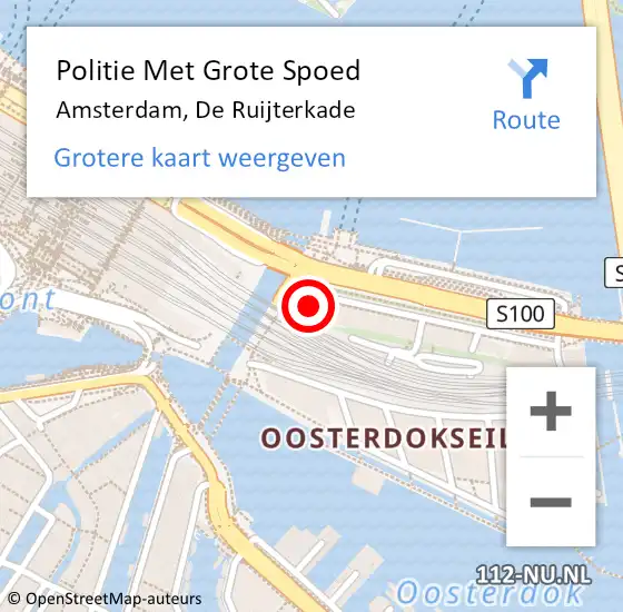 Locatie op kaart van de 112 melding: Politie Met Grote Spoed Naar Amsterdam, De Ruijterkade op 23 juni 2022 11:41