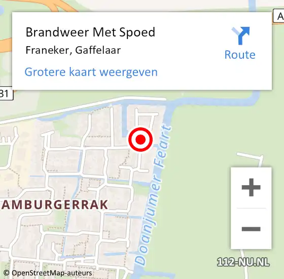 Locatie op kaart van de 112 melding: Brandweer Met Spoed Naar Franeker, Gaffelaar op 23 juni 2022 11:48