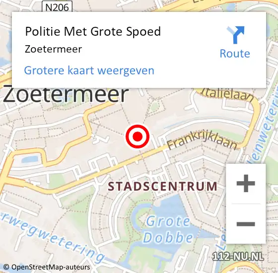 Locatie op kaart van de 112 melding: Politie Met Grote Spoed Naar Zoetermeer op 23 juni 2022 11:54