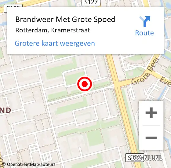 Locatie op kaart van de 112 melding: Brandweer Met Grote Spoed Naar Rotterdam, Kramerstraat op 23 juni 2022 12:04