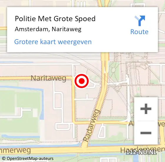 Locatie op kaart van de 112 melding: Politie Met Grote Spoed Naar Amsterdam, Naritaweg op 23 juni 2022 12:05