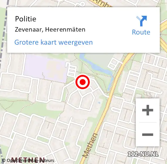 Locatie op kaart van de 112 melding: Politie Zevenaar, Heerenmäten op 23 juni 2022 12:11