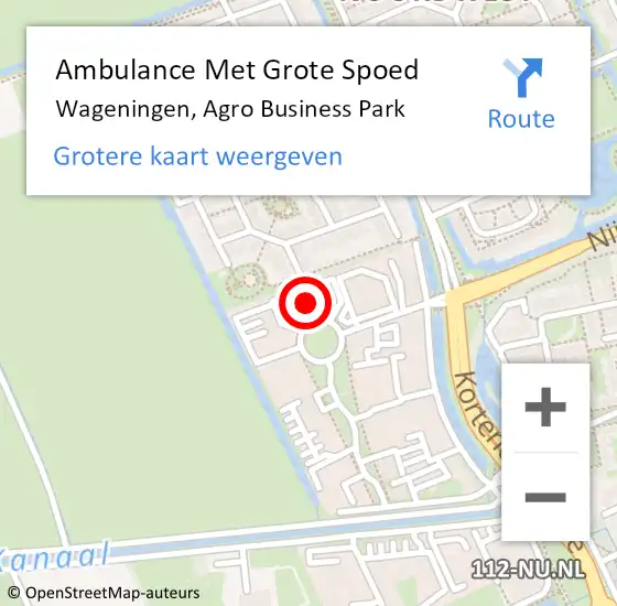 Locatie op kaart van de 112 melding: Ambulance Met Grote Spoed Naar Wageningen, Agro Business Park op 23 juni 2022 12:49
