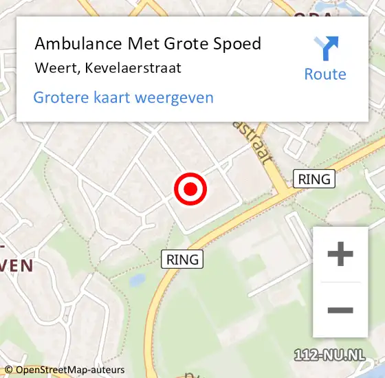 Locatie op kaart van de 112 melding: Ambulance Met Grote Spoed Naar Weert, Kevelaerstraat op 23 juni 2022 13:23