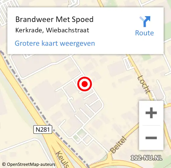 Locatie op kaart van de 112 melding: Brandweer Met Spoed Naar Kerkrade, Wiebachstraat op 23 juni 2022 13:35