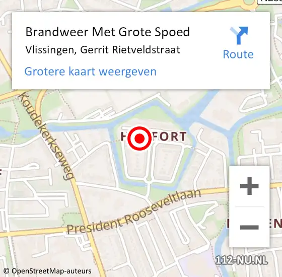 Locatie op kaart van de 112 melding: Brandweer Met Grote Spoed Naar Vlissingen, Gerrit Rietveldstraat op 23 juni 2022 13:35