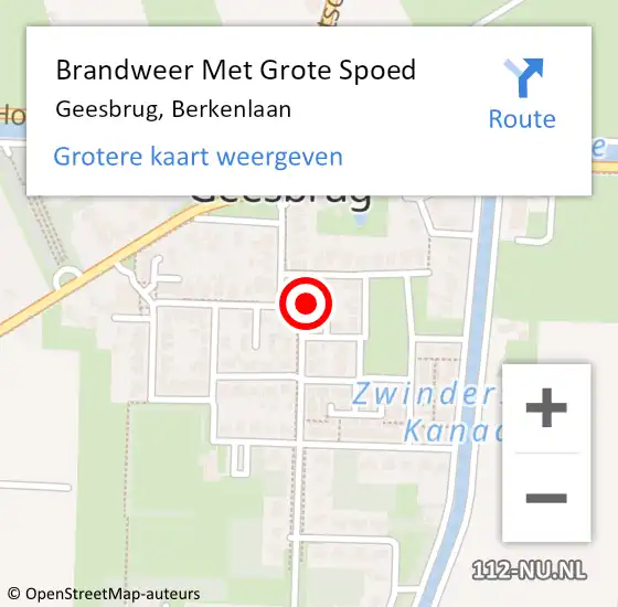 Locatie op kaart van de 112 melding: Brandweer Met Grote Spoed Naar Geesbrug, Berkenlaan op 23 juni 2022 13:42