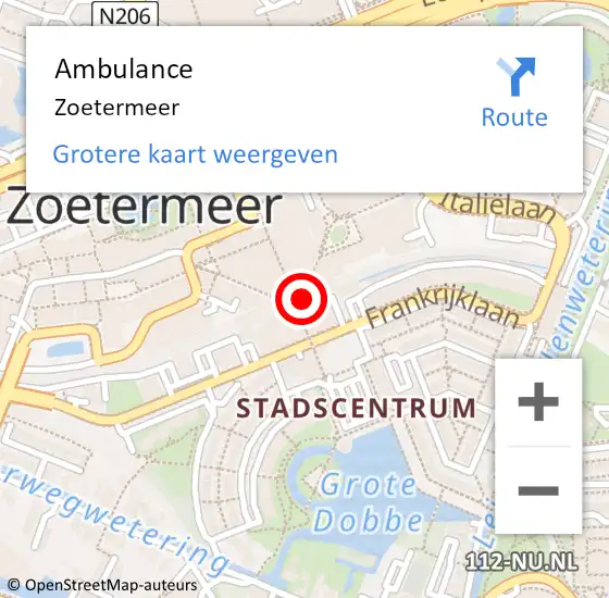Locatie op kaart van de 112 melding: Ambulance Zoetermeer op 23 juni 2022 13:44