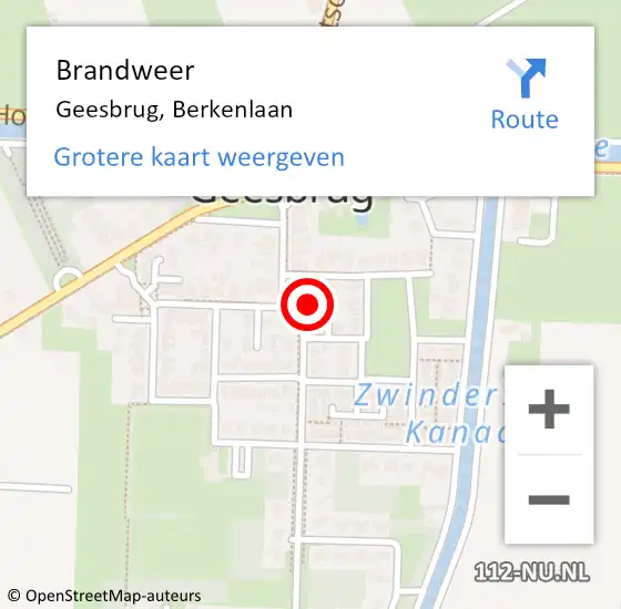 Locatie op kaart van de 112 melding: Brandweer Geesbrug, Berkenlaan op 23 juni 2022 13:59