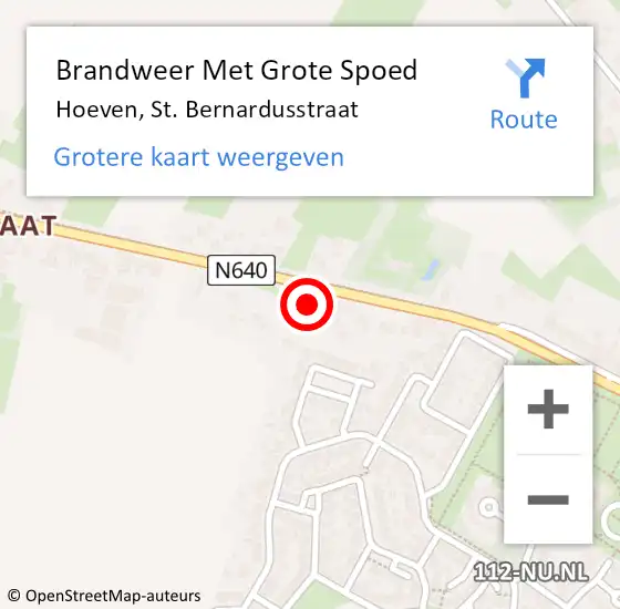 Locatie op kaart van de 112 melding: Brandweer Met Grote Spoed Naar Hoeven, St. Bernardusstraat op 23 juni 2022 14:01