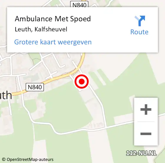 Locatie op kaart van de 112 melding: Ambulance Met Spoed Naar Leuth, Kalfsheuvel op 23 juni 2022 14:02