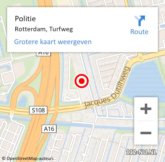 Locatie op kaart van de 112 melding: Politie Rotterdam, Turfweg op 23 juni 2022 14:07