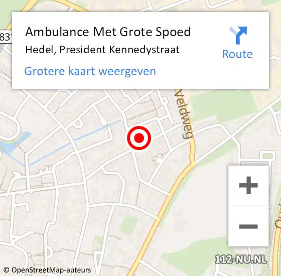 Locatie op kaart van de 112 melding: Ambulance Met Grote Spoed Naar Hedel, President Kennedystraat op 23 juni 2022 14:11