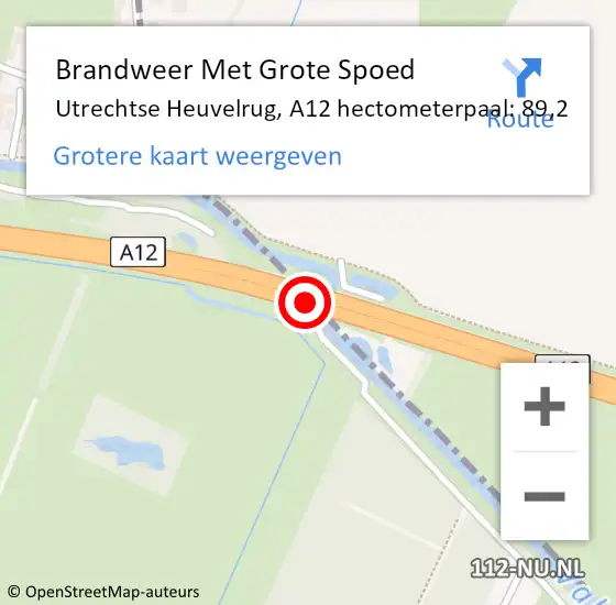 Locatie op kaart van de 112 melding: Brandweer Met Grote Spoed Naar Utrechtse Heuvelrug, A12 hectometerpaal: 89,2 op 23 juni 2022 14:38