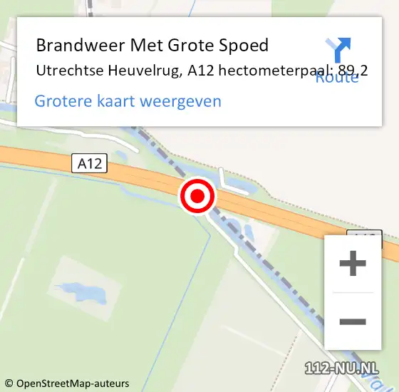 Locatie op kaart van de 112 melding: Brandweer Met Grote Spoed Naar Utrechtse Heuvelrug, A12 hectometerpaal: 89,2 op 23 juni 2022 14:48