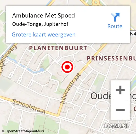 Locatie op kaart van de 112 melding: Ambulance Met Spoed Naar Oude-Tonge, Jupiterhof op 23 juni 2022 15:34