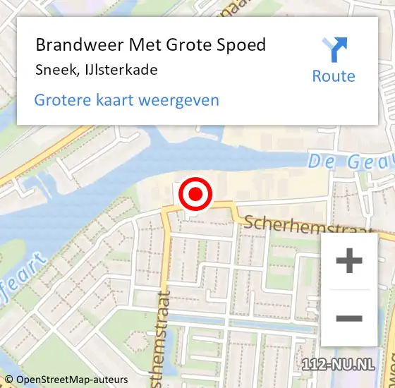 Locatie op kaart van de 112 melding: Brandweer Met Grote Spoed Naar Sneek, IJlsterkade op 23 juni 2022 16:11