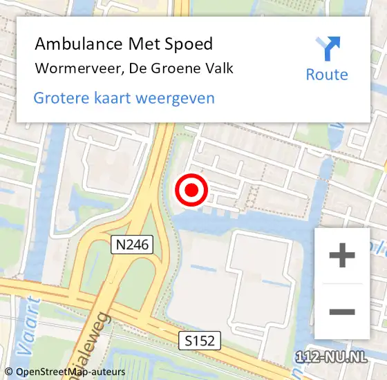 Locatie op kaart van de 112 melding: Ambulance Met Spoed Naar Wormerveer, De Groene Valk op 23 juni 2022 16:13