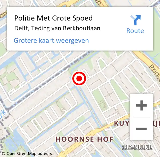 Locatie op kaart van de 112 melding: Politie Met Grote Spoed Naar Delft, Teding van Berkhoutlaan op 23 juni 2022 16:25