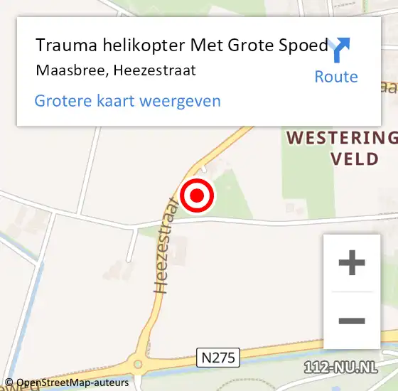 Locatie op kaart van de 112 melding: Trauma helikopter Met Grote Spoed Naar Maasbree, Heezestraat op 23 juni 2022 16:38