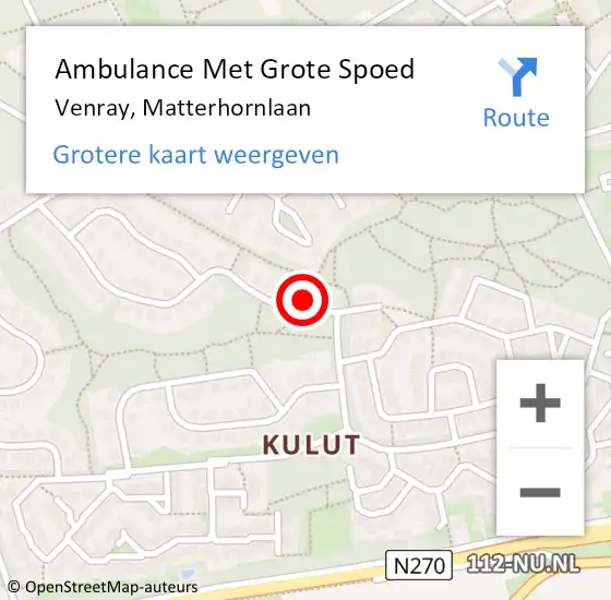 Locatie op kaart van de 112 melding: Ambulance Met Grote Spoed Naar Venray, Matterhornlaan op 21 juli 2014 08:21