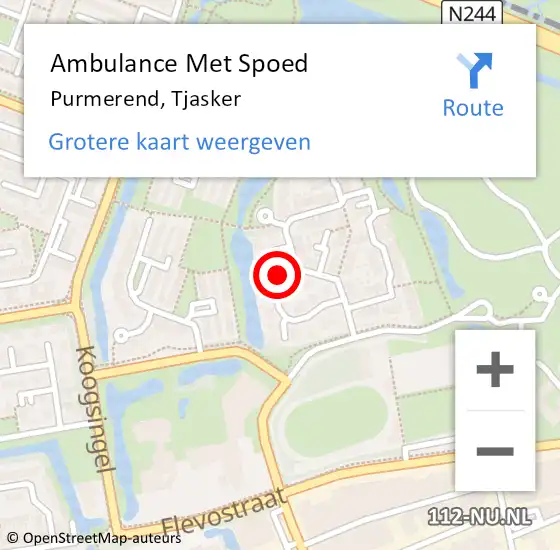 Locatie op kaart van de 112 melding: Ambulance Met Spoed Naar Purmerend, Tjasker op 23 juni 2022 16:56