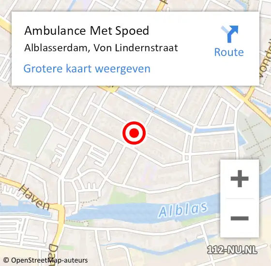 Locatie op kaart van de 112 melding: Ambulance Met Spoed Naar Alblasserdam, Von Lindernstraat op 23 juni 2022 17:53