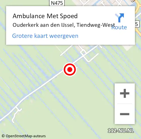 Locatie op kaart van de 112 melding: Ambulance Met Spoed Naar Ouderkerk aan den IJssel, Tiendweg-West op 23 juni 2022 17:55